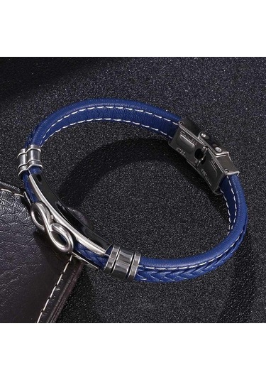 Yeni Moda Deri Bileklik Çelik Hediye Erkek El Charm Takı Erkek Bileklik El Yapımı Takı Bb1042 Mavi