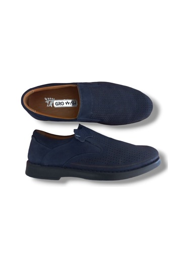 Growish Gr0206 Hakiki Nubuk Deri Delikli Poli Taban Günlük Erkek Ayakkabı Lacivert