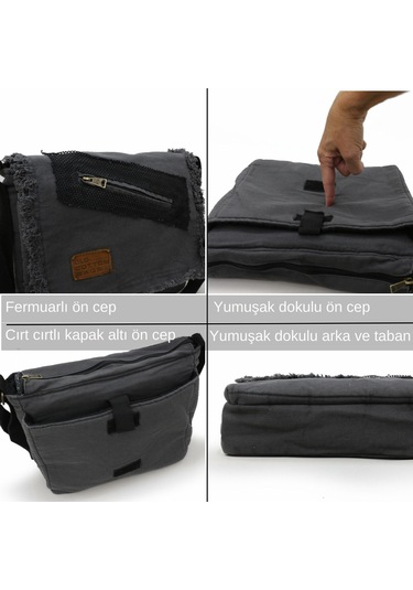 Old Cotton Cargo 7136 Gri 14 İnç Laptop Günlük Omuz Okul Çantası Grı