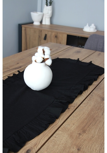 Fırfırlı Keten Masa Runner 40x110 Cm 5001-fırfır Bej