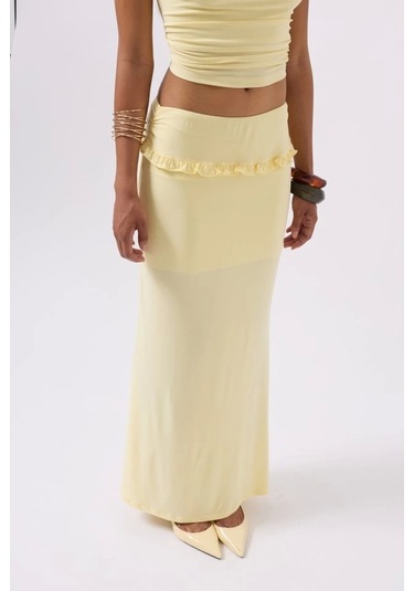 Katlama Bel Detay Maxi Etek Sarı