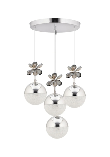 Kelebek 4'lü Gümüş Sarkıt 3 Renk Kademeli Ledli Kristal Taşlı Modern Led Avize Krom