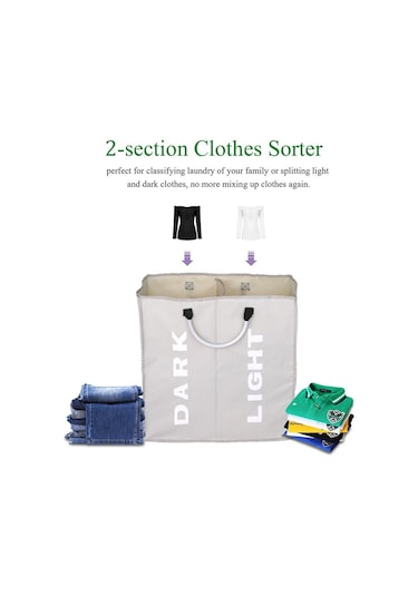 Cbtx Katlanabilir 2 Bölümlü Katlanabilir Çamaşır Sepeti Dayanıklı Oxford Kumaş - Açık Gri Diğer