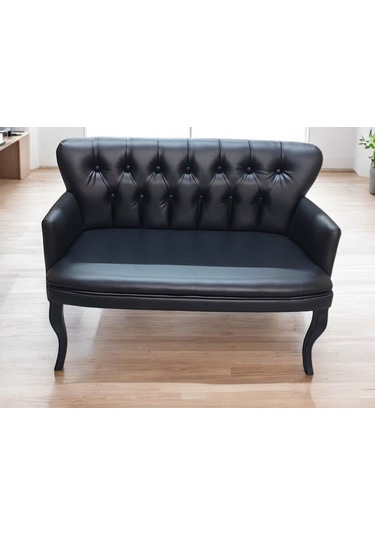 Siyah Deri Gürgen Ayaklı Pera Ofis Koltuk Takımı Kuaför Bekleme Koltuk Takımı Ofis Mobilyası Siyah