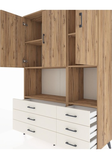 Hyperion Dolap 6 Raflı 6 Çekmeceli 3 Kapaklı 132x44x195 Çam-ç... Çam