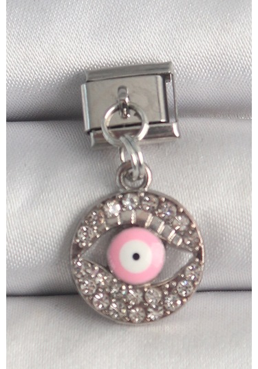 316l Çelik Gümüş Renk Sallantı Zirkon Taşlı Pembe Göz Model Nomination Charm - Tj-bc1373 Diğer