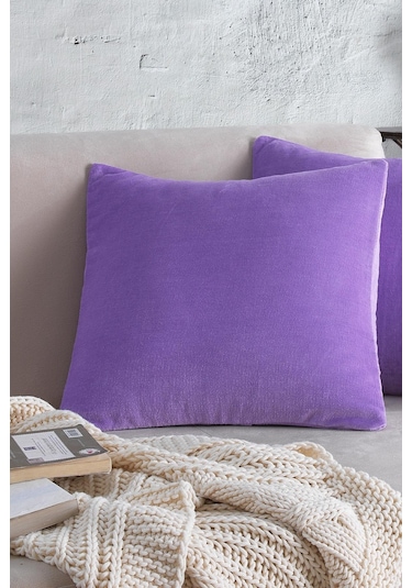 Maisonart Cozy 2 Adet Mor Renk Kadife Pamuklu Kırlent Yastık Kılıfı 44x44 Cm