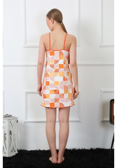 Akbeniz Kadın İp Askılı Penye Gecelik 405-turuncu Turuncu