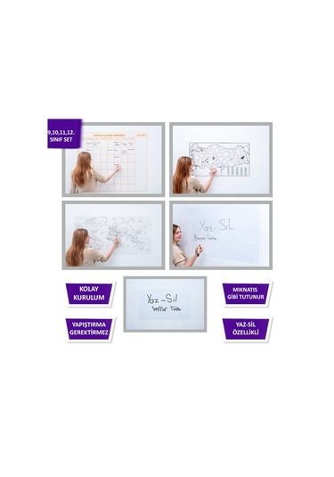 9-10-11-12. Sınıf Yazı Tahtası Eğitim Seti Statik Kağıt Tahta
