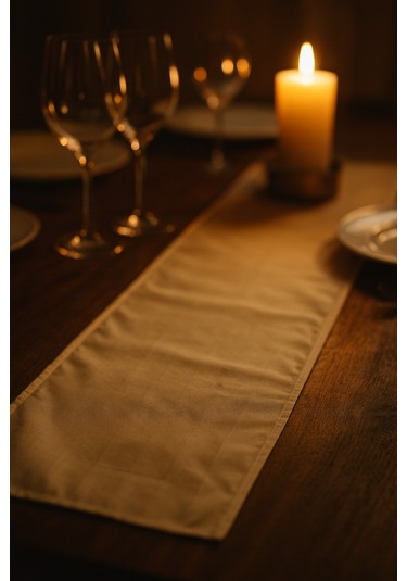 Yunusoğlu Home Krem Çizgili Pamuklu Şık Masa Runnerı 50x150 Cm Modern Ve Zarif Masa Örtüsü Runner Krem