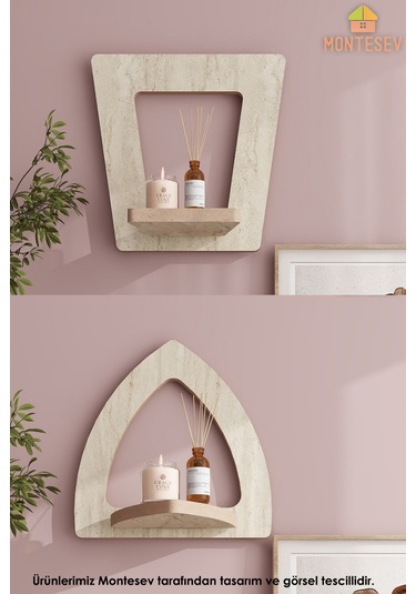 Ahşap Dekoratif Duvar Rafı 2 Li / 3 Lü Set Mtsv - 145 Mermer Desenli
