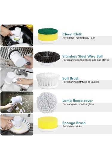 Elektrikli Sıkma Fırçası Elektrikli Temizleme Fırçası 5 Değiştirilebilir Fırça Başlığına Sahip Kablosuz Basınçlı Yıkayıcı El Tipi Duş Fırçası