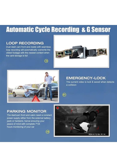 Samdoo Üçlü Kamera Araç Gördürücü: 1080p Ön 170 , İç Ve Arka 110 Kameralar, Geri Park Görüntüsü, 24 Saat Park Monitörü, Wıfı İle Canlı Görüntü