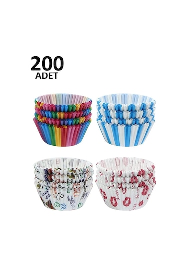 200 Adet Muffin Cupcake Kağıdı, Renkli Kağıt Muffin Kek Kalıbı Çok Renkli