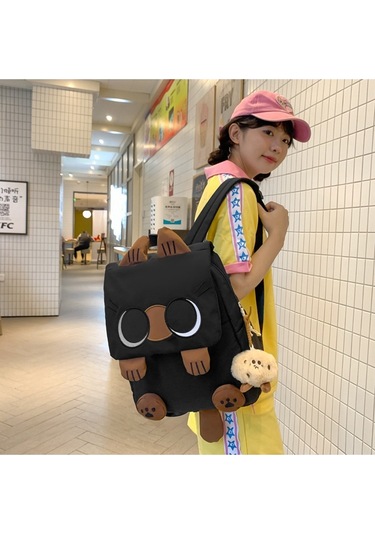 Arion Fw-22 Kedicik Temalı Günlük Okul Sırt Çantası Siyah