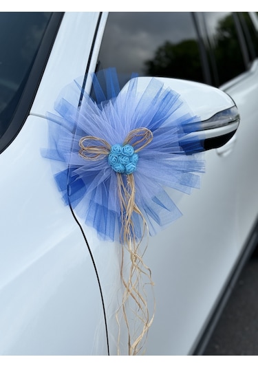 20 Adet Mavi Beyaz Kristal Tül Mavi Lateks Güllü Konvoy Süsü