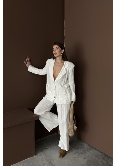 Beyaz Oversize Müslin Takım Çok Renkli