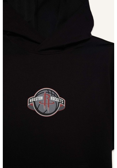 DeFactoFit NBA Houston Rockets Oversize Geniş Kalıp Kapüşonlu Sırt Baskılı Kısa Kollu Tişört D9898AX25SPBK81