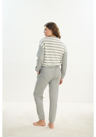 Kadın Uzun Kol Gri Acrylic Pijama Takım C0t1n1o61 001