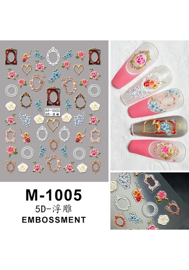 Nail Art Etiketler Çıkartmaları 5d Kabartmalı Kendinden Yapışkanlı Karikatür Çiçek Kelebek Yıldız Tırnak Çıkartmaları Black