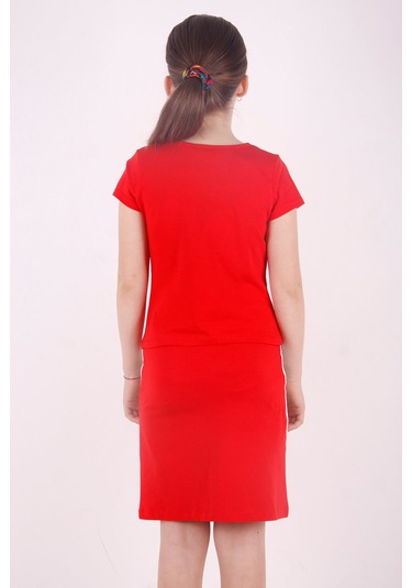 Toontoy Kız Çocuk Yıldız Baskılı Etekli Takım Kırmızı