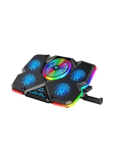 RGB Işıklı 5 Fanlı Notebook Soğutucu Mavi Ledli Telefon Tutuculu
