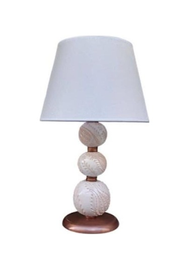 Üç Toplu Abajur Krem Çinili Krem Şapkalı Beyaz