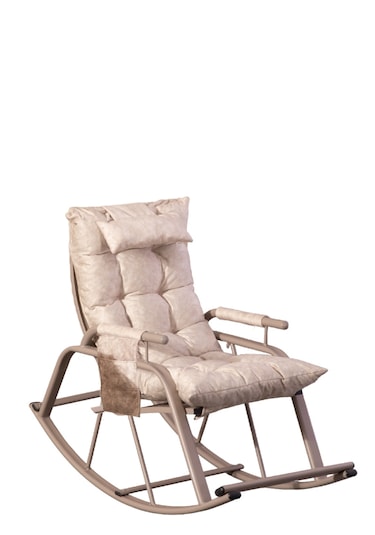 Lumis Garden Sallanan Sandalye, Metal Ayaklı Tv Koltuğu, Sallanan Tekli Koltuk Krem