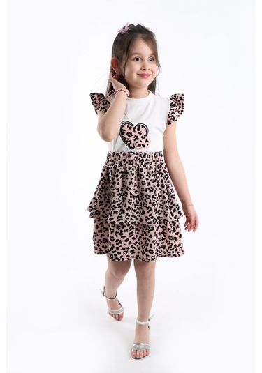 Aden Kids Kız Çcouk Leopar Desenli Alt Üst Etekli Takım Çok Renkli