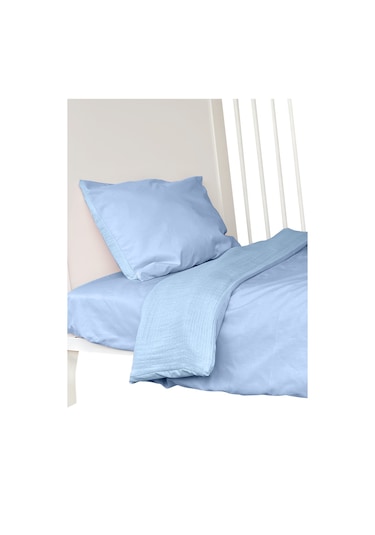 %100 Pamuk Muslin-akfil Bebek Nevresim Takımı Çift Yönlü Mavi