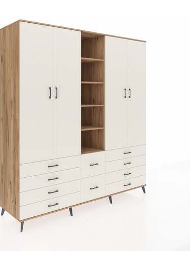 Kronos Dolap 9 Raflı 10 Çekmeceli 2 Askılı 220x59x243 Çam-aytaşı/aytaşı Aytası/aytası