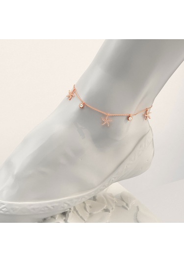 İndigo Takı Minik Deniz Yıldızı Rose Gümüş Halhal Çok Renkli