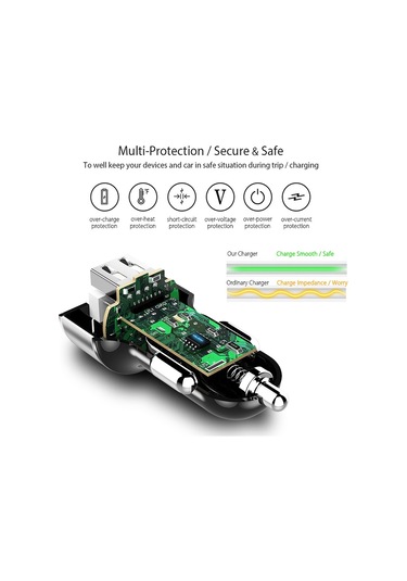Araç Şarj Cihazı 5 V 3.1a Led Ekranlı Evrensel Çift Usb Telefon Araç Şarj Cihazı Xiaomi Samsung S8 İphone X 8 Artı Tablet Vb Siyah