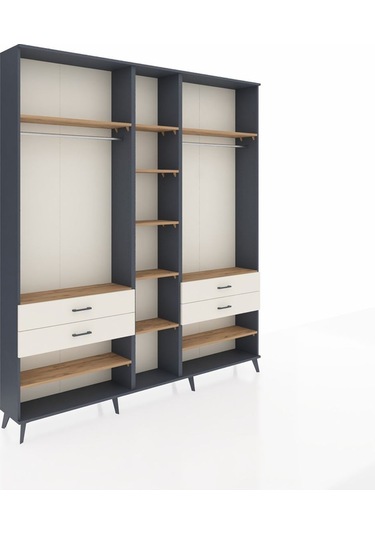 Arges Dolap 11 Raflı 4 Çekmeceli 2 Askılı 220x30x243 Antrasit-çam/aytaşı Atlas Çam/aytası