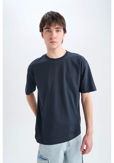 DeFacto Oversize Geniş Kalıp Bisiklet Yaka Basic Düz Kısa Kollu Tişört E6885AXNSNV163