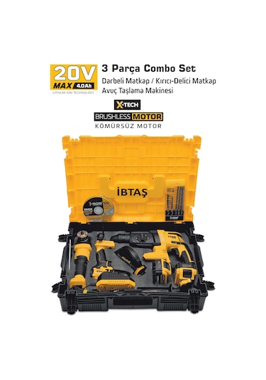 Sgs SGS5532 20 Volt 4 Amper Akülü Vidalama Matkap + SGS5521 Kırıcı Delici + SGS5510  Avuç Taşlama Combo Set 3 Parça