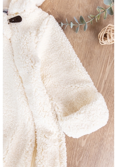 Kapüşonlu Kendinden Eldivenli Welsoft Kışlık Kız/erkek Bebek Tulum Krem