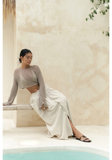 Mai Collection Mai Studios Co. Daisy Vizon İnce Triko Crop Vizon