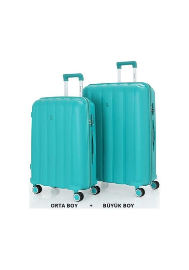 Mçs Bavul Büyük Ve Orta 2li Set Kırılmaz Silikon Valiz V305 Camgöbeği Cam Göbeği
