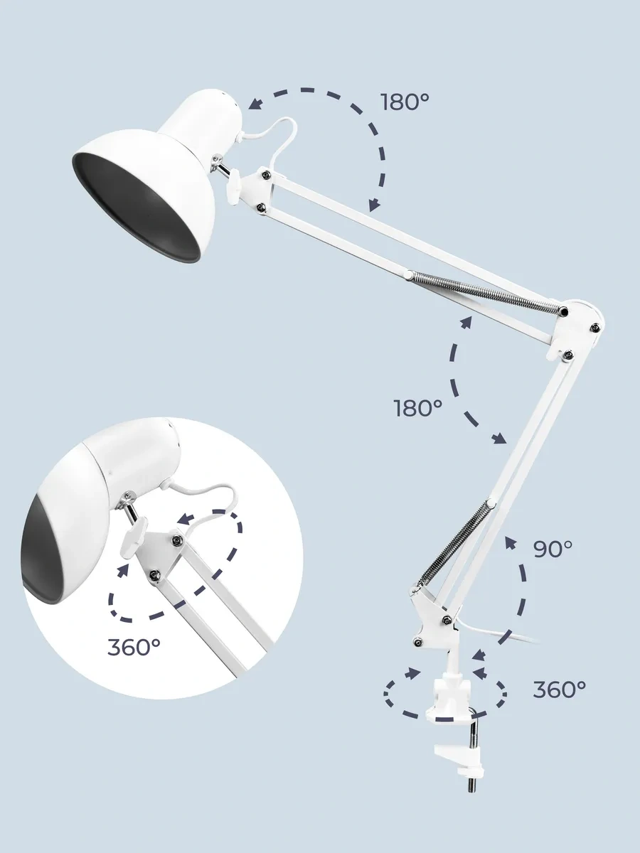 Homsly Kelepçeli Masa Lambası, E27, Mat Beyaz 262262058 Beyaz