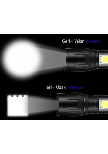 Single Sword Şarjlı Küçük Boy El Feneri - Kutulu Ve Kemere Takma Aparatlı Siyah