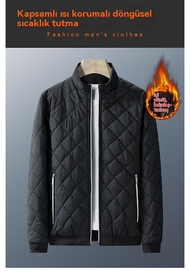 Kalınlaştırılmış Polar Astarlı Sıcak Günlük Erkek Ceketi Siyah
