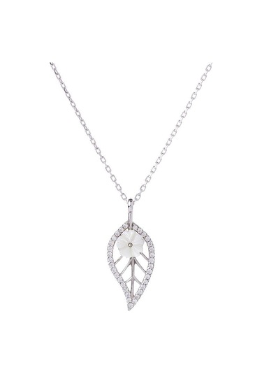 Nagiss Sedef Çiçekli Yaprak Model Zirkon Taşlı 925 Ayar Gümüş Kadın Kolye