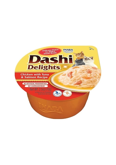 Inaba Dashi Delights Tavuk Ton Balığı & Somon Balıklı Kedi Çorbası 70 G