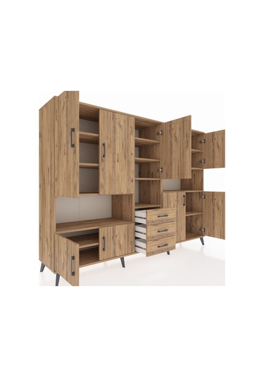 Hyperion Dolap 13 Raflı 3 Çekmeceli 9 Kapaklı 220x44x163 Çam-çam Çam-çam