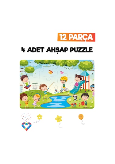 Ahşap Çocuk Puzzle 12 Parça 4 Adet-3
