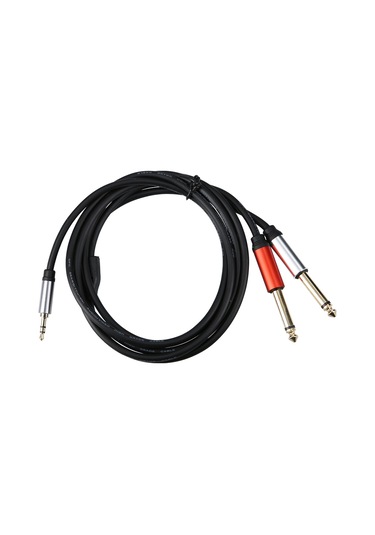 Xindoker 1.8m Siyah 3.5mm Aux'den 2 6.35mm' Ye Mavi Bakır İletkenli Altın Kaplı Pvc Ses Kablosu Hoparlör, Mikser Uyumlu