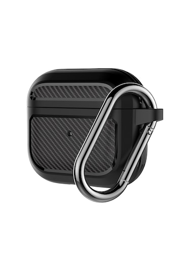 Karbon Fiber Tpu Kalınlaştırmak Darbeye Dayanıklı Kulaklık Koruyucu Kılıf Airpods Uyumlu 3 Siyah İçin Kanca İle Siyah