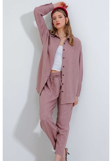Gabria Keten Ön Düğmeli Takım Gül