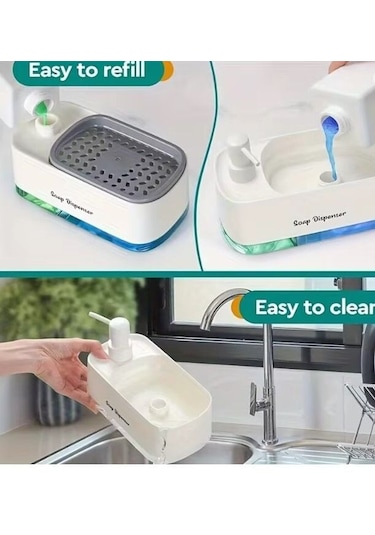 Çift Hazneli Sıvı Sabunluk Ve Süngerlik Hazneli